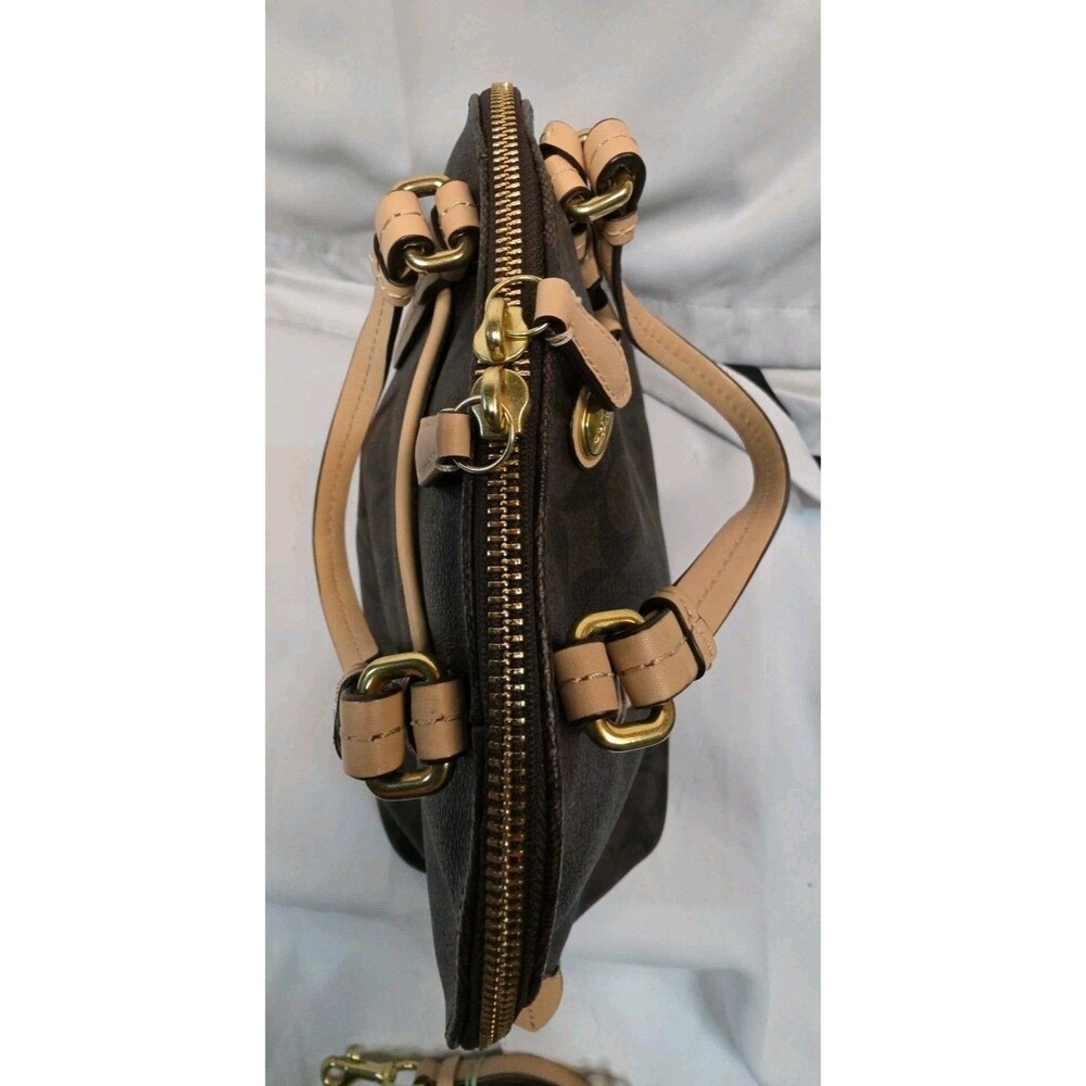 Coach Signature Peyton Cora Domed Satchel Bag Brown Coated Canvas F26184 - Picture 10 of 16